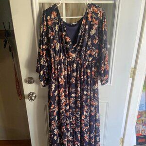 3XL Baltic Born Kia Kimono Maxi Dress | Dark Blue Floral